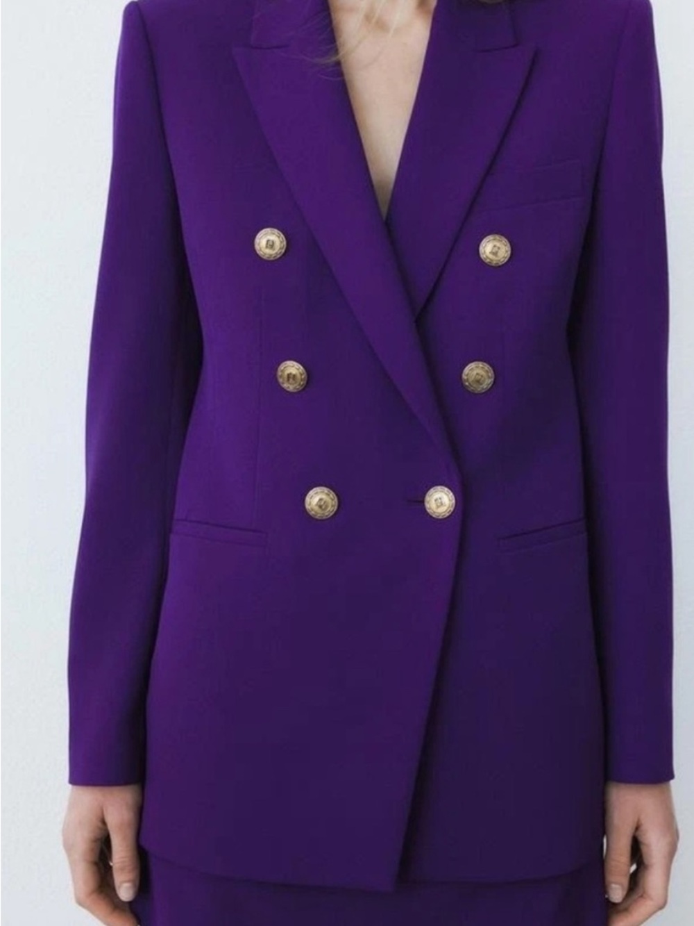 Zara Purple Double-Breasted Blazer with Gold Buttons | size M - Picture 2 of 2